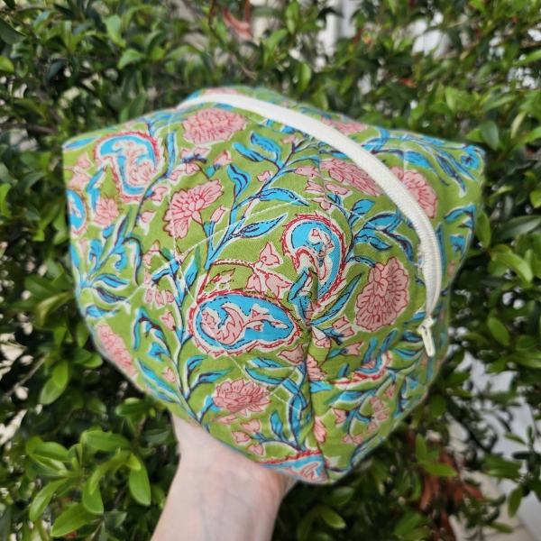 Large Dark Green Floral Make-up Bag